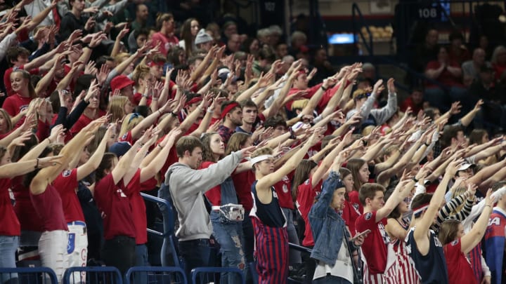 SPOKANE, WASHINGTON – NOVEMBER 19: Fans of the Gonzaga Bulldogs (Photo by William Mancebo/Getty Images)