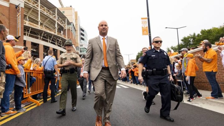 KNOXVILLE, TN - OCTOBER 12: Head coach Jeremy Pruitt of the Tennessee Volunteers arrives to Neyland Stadium prior to the game against the Mississippi State Bulldogs on October 12, 2019 in Knoxville, Tennessee. (Photo by Carmen Mandato/Getty Images)