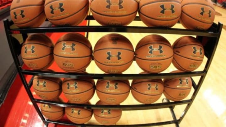 Jan 2, 2016; Lubbock, TX, USA; Texas Tech Red Raiders basketballs sit ready for action before the game with the Texas Longhorns at United Supermarkets Arena. Mandatory Credit: Michael C. Johnson-USA TODAY Sports