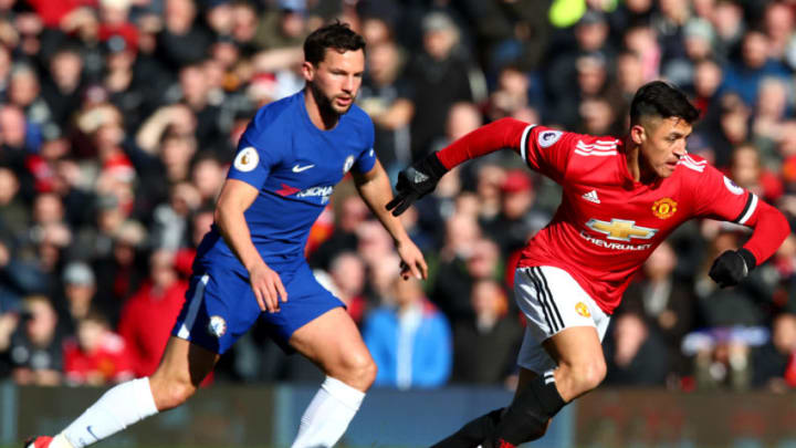 MANCHESTER, ENGLAND - FEBRUARY 25: Alexis Sanchez of Manchester United breaks away from Danny Drinkwater of Chelsea in action during the Premier League match between Manchester United and Chelsea at Old Trafford on February 25, 2018 in Manchester, England. (Photo by Clive Brunskill/Getty Images)