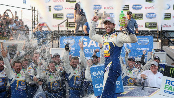 DOVER, DE - OCTOBER 07: Chase Elliott, driver of the #9 NAPA Auto Parts Chevrolet, celebrates in Victory Lane after winning the Monster Energy NASCAR Cup Series Gander Outdoors 400 at Dover International Speedway on October 7, 2018 in Dover, Delaware. (Photo by Brian Lawdermilk/Getty Images) DOVER, DE - OCTOBER 07: Chase Elliott, driver of the #9 NAPA Auto Parts Chevrolet, celebrates in Victory Lane after winning the Monster Energy NASCAR Cup Series Gander Outdoors 400 at Dover International Speedway on October 7, 2018 in Dover, Delaware. (Photo by Brian Lawdermilk/Getty Images)