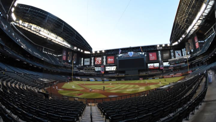 PHOENIX, ARIZONA - AUGUST 05: A detail view of Chase Field with the roof open for a game between the Arizona Diamondbacks and the Houston Astros at Chase Field on August 05, 2020 in Phoenix, Arizona. (Photo by Norm Hall/Getty Images)