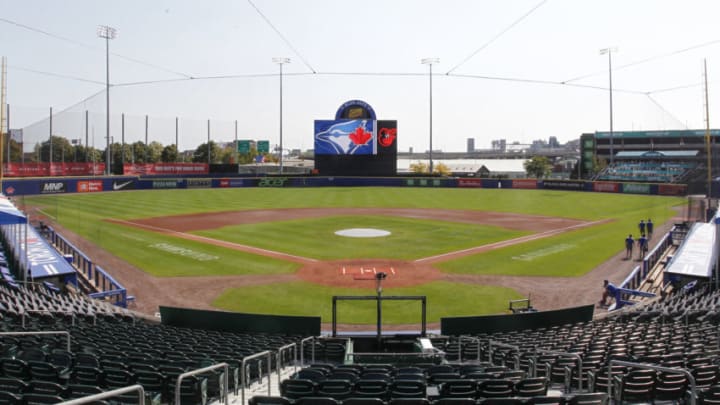 BUFFALO, NY - SEPTEMBER 27: Sahlen Field is being prepared to host the final home game of the MLB regular season for the Toronto Blue Jays against the Baltimore Orioles on September 27, 2020 in Buffalo, New York. The Blue Jays were forced to move all their home games to Sahlen Field due to COVID-19. (Photo by Nicholas T. LoVerde/Getty Images)