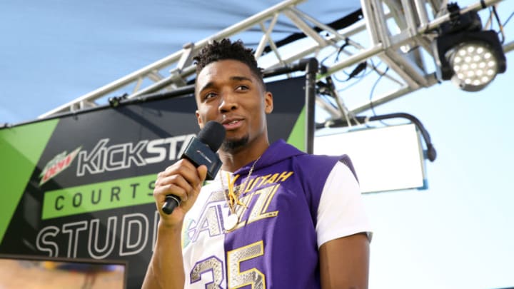 LOS ANGELES, CA - FEBRUARY 17: Mtn Dew Kickstart Rising Stars guard, Donovan Mitchell on stage at Mtn Dew Kickstart Courtside Studios at NBA All-Star 2018 in Los Angeles, Saturday, February 17, 2018. (Photo by Phillip Faraone/Getty Images for Mtn Dew NBA All-Star Weekend)