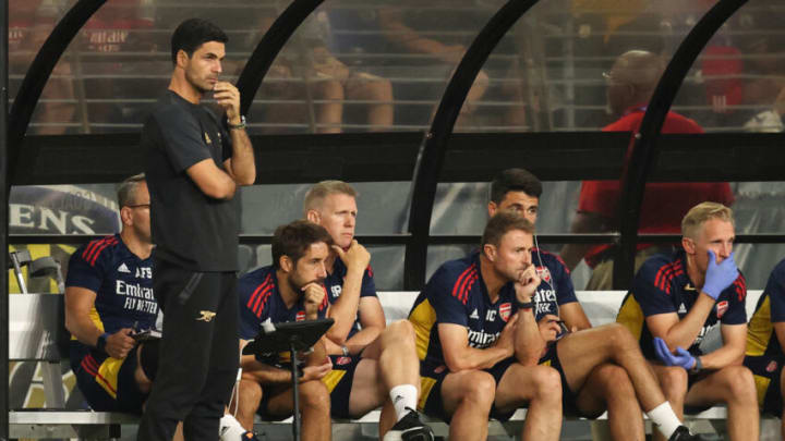 BALTIMORE, MD - JULY 16: Mikel Arteta the manager / head coach of Arsenal during the pre season friendly between Arsenal and Everton at M&T Bank Stadium on July 16, 2022 in Baltimore, Maryland. (Photo by James Williamson - AMA/Getty Images)