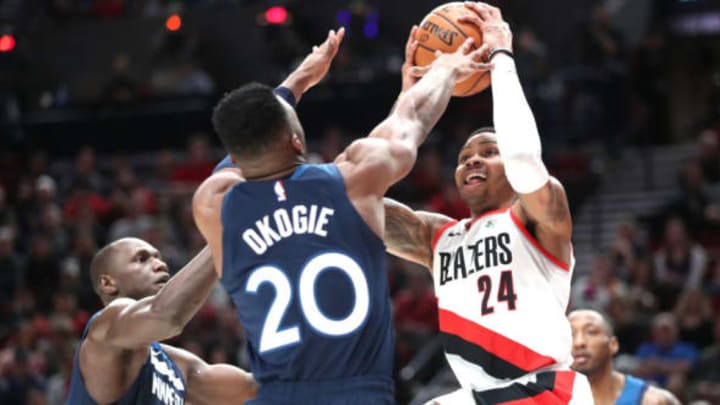 PORTLAND, OREGON – DECEMBER 21: Kent Bazemore #24 of the Portland Trail Blazers takes a shot against Josh Okogie #20 of the Minnesota Timberwolves in the second quarter during their game at Moda Center on December 21, 2019 in Portland, Oregon. NOTE TO USER: User expressly acknowledges and agrees that, by downloading and or using this photograph, User is consenting to the terms and conditions of the Getty Images License Agreement (Photo by Abbie Parr/Getty Images) (Photo by Abbie Parr/Getty Images)