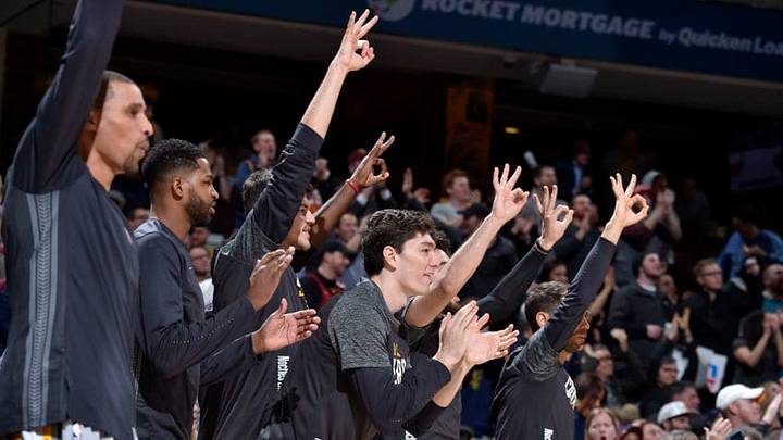 CLEVELAND, OH - MARCH 1: The Cleveland Cavaliers bench celebrates after a three point shot against the Philadelphia 76ers on March 1, 2018 at Quicken Loans Arena in Cleveland, Ohio. NOTE TO USER: User expressly acknowledges and agrees that, by downloading and/or using this Photograph, user is consenting to the terms and conditions of the Getty Images License Agreement. Mandatory Copyright Notice: Copyright 2018 NBAE (Photo by David Liam Kyle/NBAE via Getty Images) CLEVELAND, OH - MARCH 1: The Cleveland Cavaliers bench celebrates after a three point shot against the Philadelphia 76ers on March 1, 2018 at Quicken Loans Arena in Cleveland, Ohio. NOTE TO USER: User expressly acknowledges and agrees that, by downloading and/or using this Photograph, user is consenting to the terms and conditions of the Getty Images License Agreement. Mandatory Copyright Notice: Copyright 2018 NBAE (Photo by David Liam Kyle/NBAE via Getty Images)