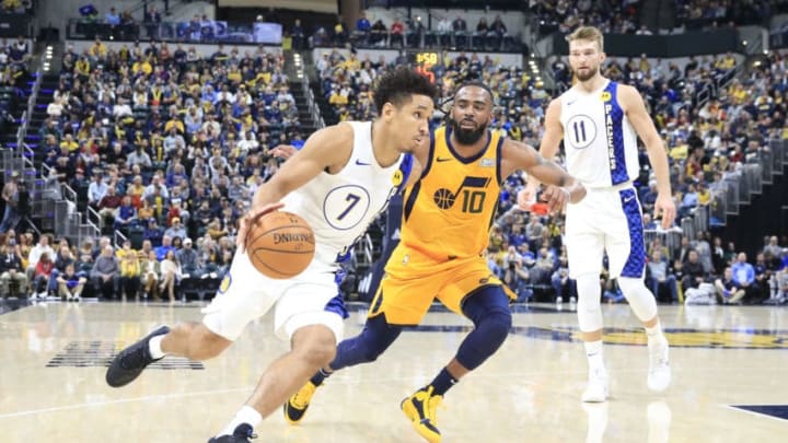 INDIANAPOLIS, INDIANA - NOVEMBER 27: Malcolm Brogdon #7 of the Indiana Pacers dribbles the ball against the Utah Jazz at Bankers Life Fieldhouse on November 27, 2019 in Indianapolis, Indiana. NOTE TO USER: User expressly acknowledges and agrees that, by downloading and or using this photograph, User is consenting to the terms and conditions of the Getty Images License Agreement. (Photo by Andy Lyons/Getty Images)