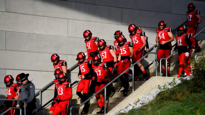 Cincinnati Bearcats walk onto field prior to game against Houston Cougars at Nippert Stadium.