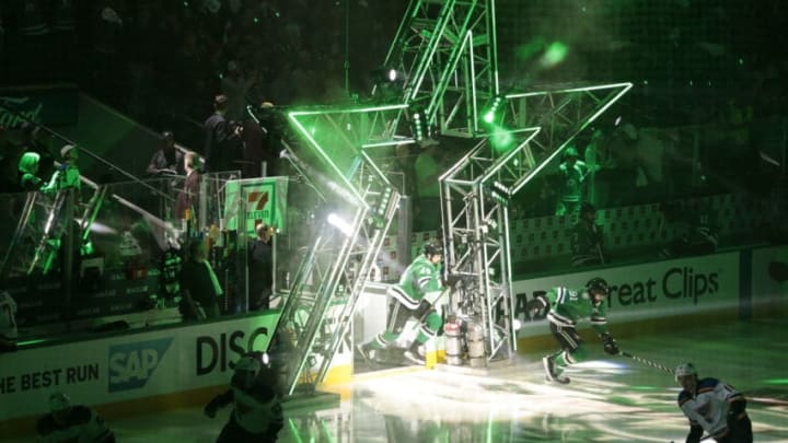 DALLAS, TX - MAY 5: Jamie Benn #14 of the Dallas Stars skates onto the ice against the St. Louis Blues in Game Six of the Western Conference Second Round during the 2019 NHL Stanley Cup Playoffs at the American Airlines Center on May 5, 2019 in Dallas, Texas. (Photo by Glenn James/NHLI via Getty Images)