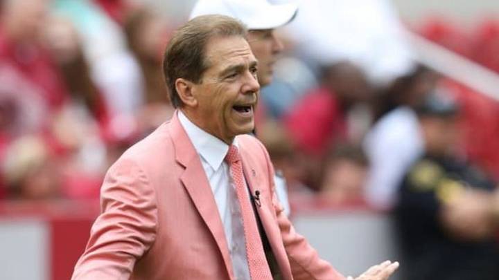 Apr 18, 2015; Tuscaloosa, AL, USA; Alabama Crimson Tide head coach Nick Saban during the A-day game at Bryant Denny Stadium. Mandatory Credit: Marvin Gentry-USA TODAY Sports