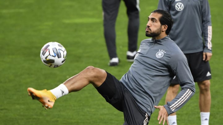 Germany's midfielder Sami Khedira controls a ball during a training session at Olympiyski stadium in Kiev on October 9, 2020, on the eve of the UEFA Nations League Group 4 football match between Ukraine and Germany. (Photo by SERGEI SUPINSKY / AFP) (Photo by SERGEI SUPINSKY/AFP via Getty Images)