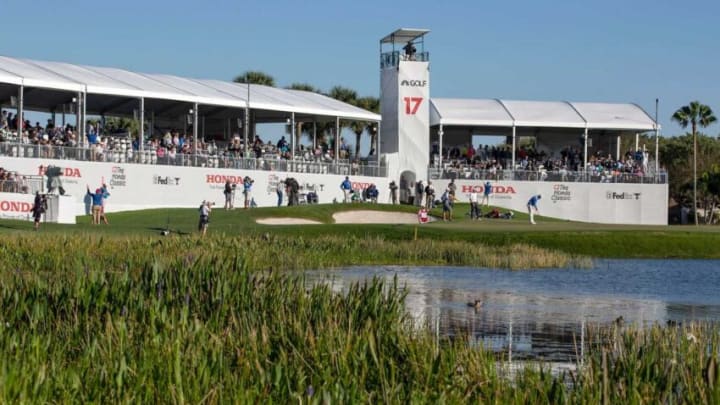 Hudson Swafford putts on the par 3, 17th hole during the second round of the Honda Classic at PGA National in Palm Beach Gardens, Feb. 28, 2020. [ALLEN EYESTONE/The Palm Beach Post]