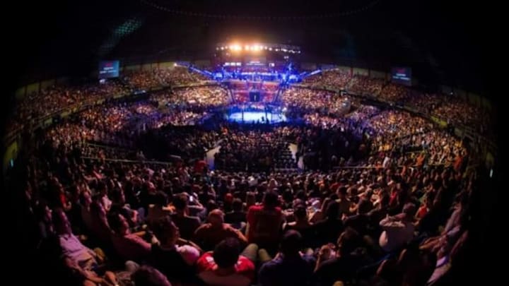 Nov 7, 2015; Sao Paulo, Brazil; General view of the octagon before the fight between Fabio Maldonado and Corey Anderson during UFC Fight Night at Ibirapuera Gymnasium. Mandatory Credit: Jason Silva-USA TODAY Sports