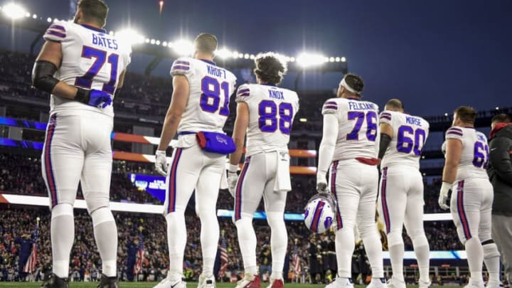 FOXBOROUGH, MA - DECEMBER 21: Members of the Buffalo Bills look on before a game against the New England Patriots Gillette Stadium on December 21, 2019 in Foxborough, Massachusetts. (Photo by Billie Weiss/Getty Images)