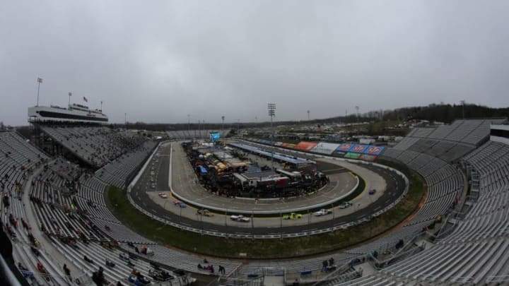 MARTINSVILLE, VA - MARCH 24: Trucks race during the NASCAR Camping World Truck Series Alpha Energy Solutions 250 at Martinsville Speedway on March 24, 2018 in Martinsville, Virginia. (Photo by Jerry Markland/Getty Images)