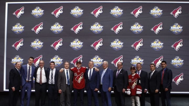 Jun 24, 2016; Buffalo, NY, USA; Clayton Keller poses for a photo after being selected as the number seven overall draft pick by the Arizona Coyotes in the first round of the 2016 NHL Draft at the First Niagra Center. Mandatory Credit: Timothy T. Ludwig-USA TODAY Sports