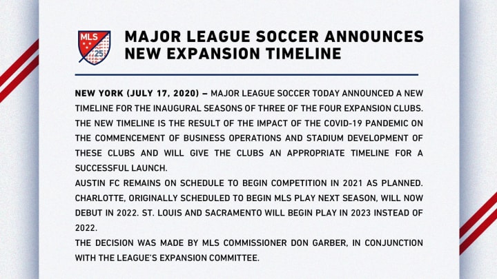 En este comunicado la MLS confirmó que se retrazaron los debus de las franquicias