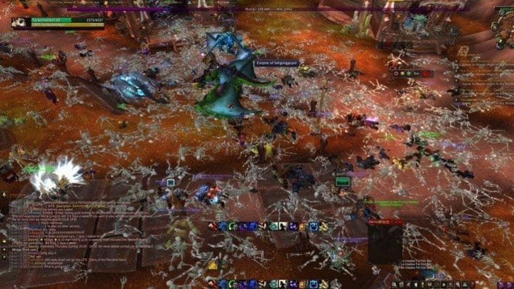 A gruesome sight for WoW standards — carpets of skeletons of recently dead players, killed by the unstoppable force of Corrupted Blood.