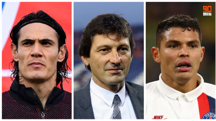 Edinson Cavani, Leonardo et Thiago Silva. 