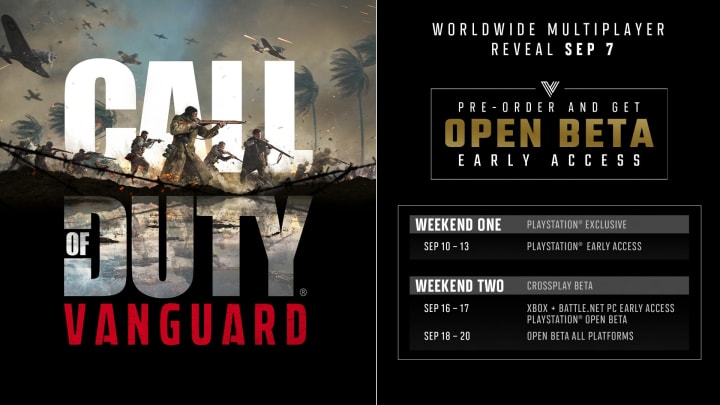 Weekend 1 of the Call of Duty: Vanguard Beta will kick off on Sept. 10, 2021. Weekend 1 of the Call of Duty: Vanguard Beta will kick off on Sept. 10, 2021.