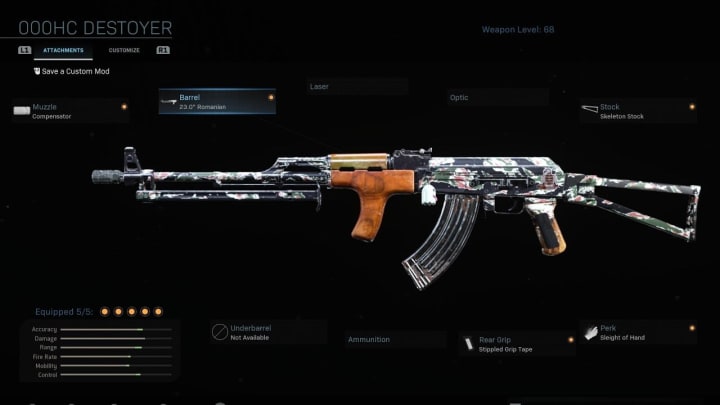 The AK-47 is an iconic weapon in both real life and in Call of Duty. It's high damage make it a great choice, but the recoil is difficult to control.