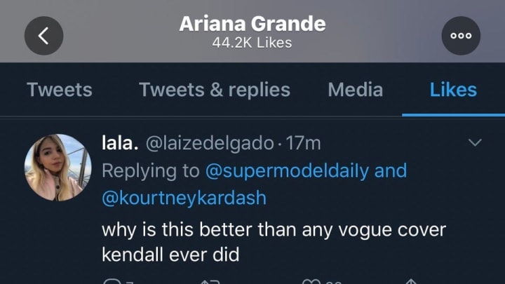 Fans share alleged screenshot of Ariana Grande liking a shady tweet towards Kendall Jenner.