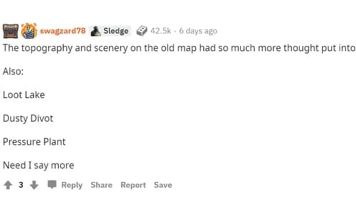 Reddit user swagzard78 comments on Fortnite Location names.