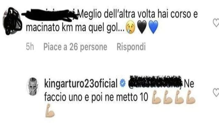 Il commento di Vidal su Instagram