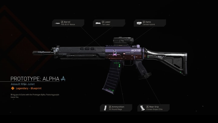 Prototype Alpha can be purchased as a part of the "Tracer Pack: Purple" weapon blueprint