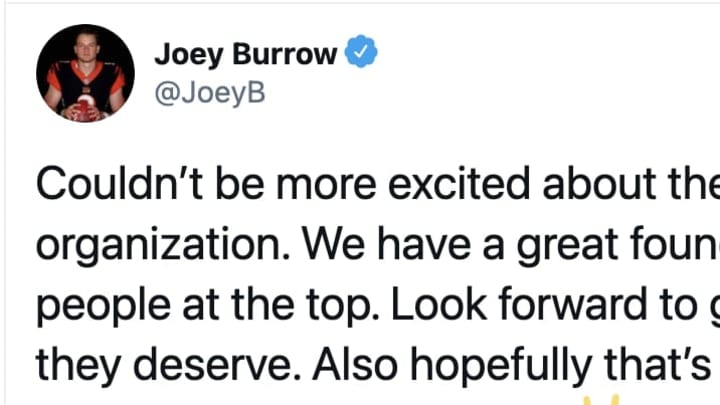 Joe Burrow's latest tweet should have Bengals' fans excited about their franchise's future behind the breakout rookie QB. 