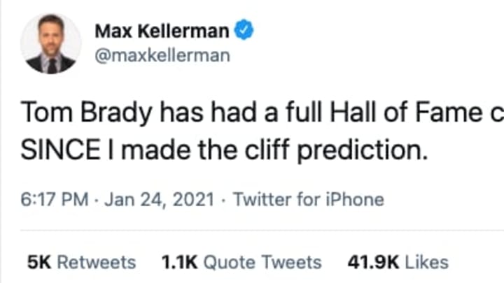 Get Up host Max Kellerman hilariously calls out his own take about Tom Brady proving him wrong on Twitter. 