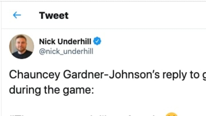 New Orleans Saints safety Chauncey Gardner-Johnson has a hilarious response on Twitter to being punched by Javon Wims in Sunday's game. New Orleans Saints safety Chauncey Gardner-Johnson has a hilarious response on Twitter to being punched by Javon Wims in Sunday's game.