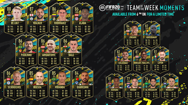 FIFA 20 TOTW Moments were revealed Wednesday. FIFA 20 TOTW Moments were revealed Wednesday.