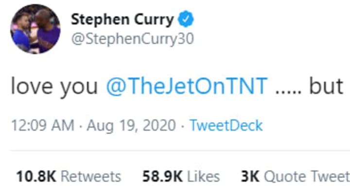 Stephen Curry had a funny reaction on Twitter after getting called out by Kenny Smith.