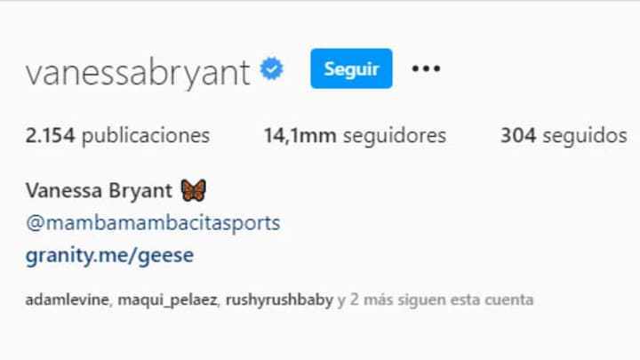 Captura de pantalla de la cuenta de Instagram de Vanessa Bryant