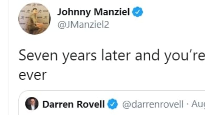 Johnny Manziel fired back at Darren Rovell after being insulted on Twitter. Johnny Manziel fired back at Darren Rovell after being insulted on Twitter.