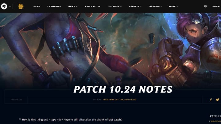Patch notes usually include champion rework or balancing, items changes, new champion skins, and adjustment in the Rift