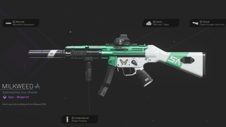 The Milkweed MP5 weapon blueprint is a popular item in Call of Duty: Warzone. The Milkweed MP5 weapon blueprint is a popular item in Call of Duty: Warzone.