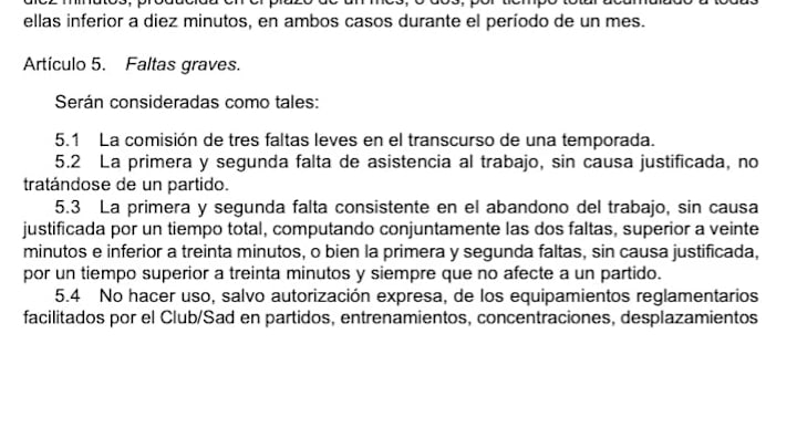 Convenio Colectivo de la Liga-AFE, artículo 5, anexo V