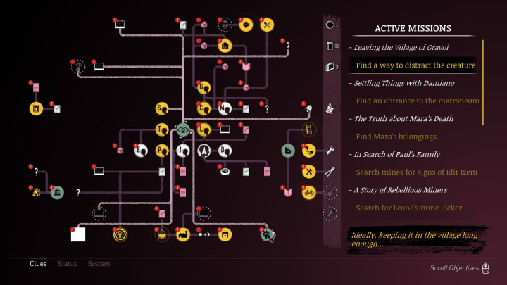 The web of clues players uncover can be tracked in the pause menu.