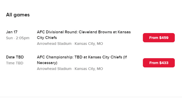Browns vs Chiefs ticket prices have been released for the NFL Playoff Divisional Round matchup.