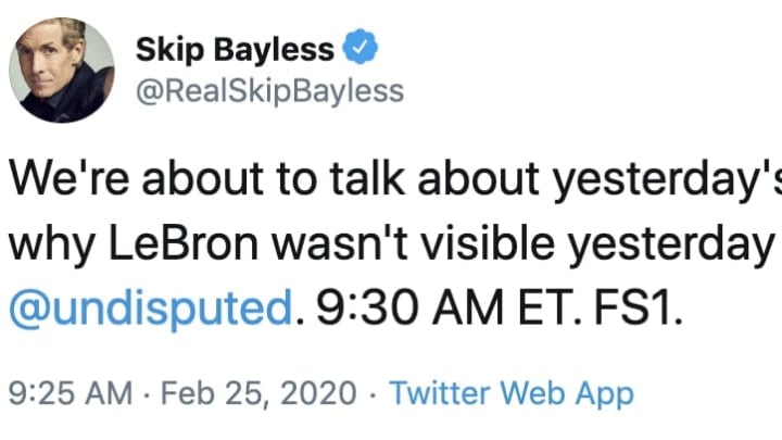 Skip Bayless somehow found a way to criticize LeBron James during Kobe Bryant's  memorial