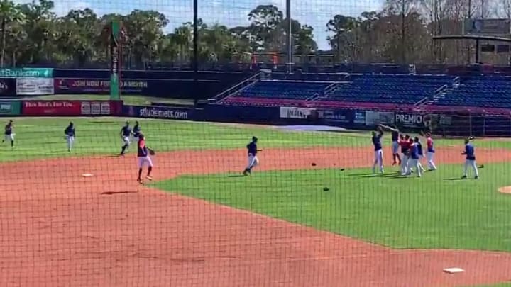 The New York Mets celebrating winning the World Series in Spring Training. The New York Mets celebrating winning the World Series in Spring Training.