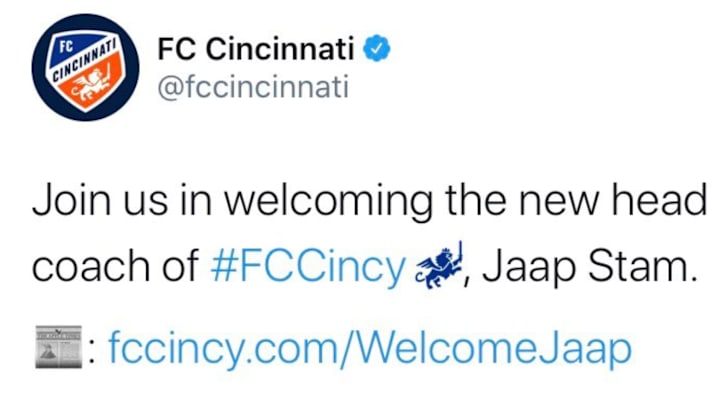 MLS club FC Cincinnati committed a massive Twitter blunder in announcing new manager Jaap Stamm