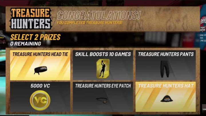 Prizes and rewards for completing the Treasure Hunters event. Unfortunately, you can only select 2 out of the possible 6 rewards.