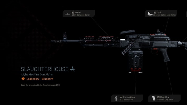The Slaughterhouse Blueprint for the PKM LMG enables you to demolish enemies at close quarters.