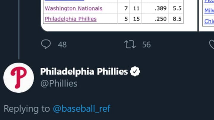 The Philadelphia Phillies objected to Baseball Reference's simulation