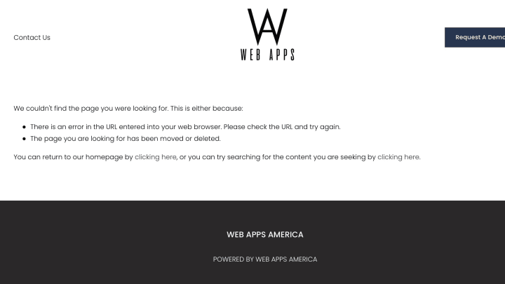 A broken link on the Web Apps America website.
