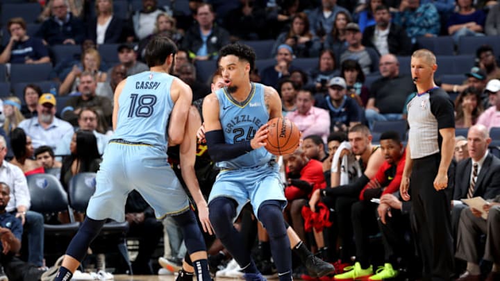 MEMPHIS, TN - OCTOBER 19: Dillon Brooks #24 of the Memphis Grizzlies handles the ball against the Atlanta Hawks during a game on October 19, 2018 at FedExForum in Memphis, Tennessee. NOTE TO USER: User expressly acknowledges and agrees that, by downloading and/or using this Photograph, user is consenting to the terms and conditions of the Getty Images License Agreement. Mandatory Copyright Notice: Copyright 2018 NBAE (Photo by Joe Murphy/NBAE via Getty Images)